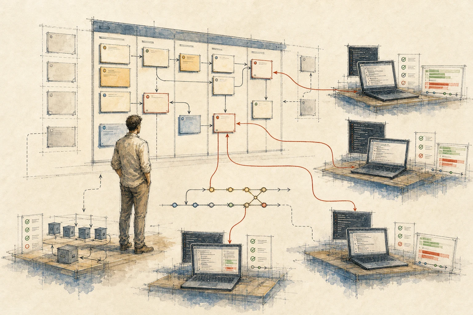 A shared issue board routing work to isolated coding-agent workspaces